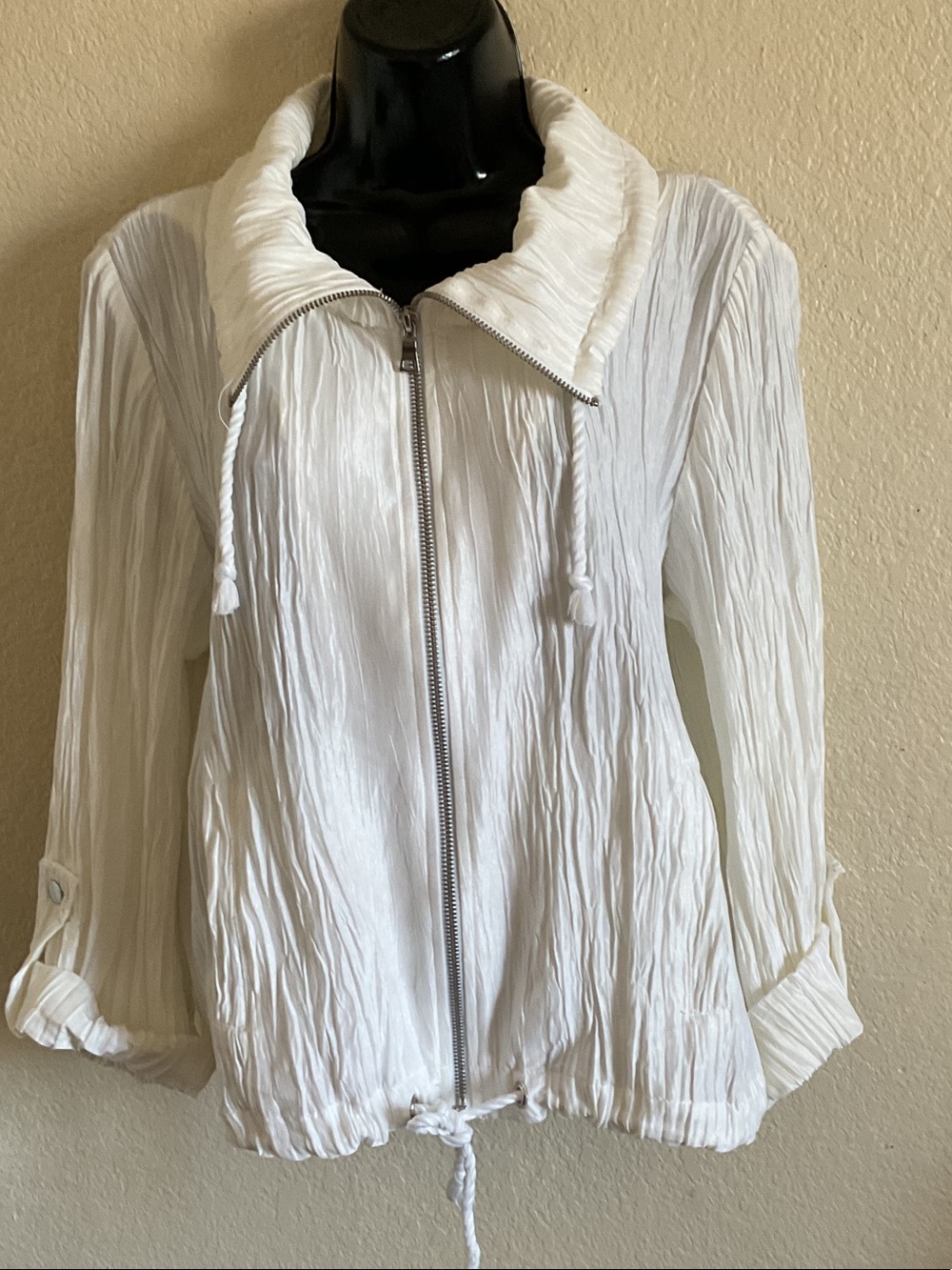 Ruby Rd. White Crinkle Zip-Front Drawstring Jacket - Picture 2 of 6